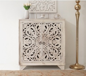 Solid Wood Modern Two-Door <b>Sideboard</b> Cabinet with White Finish for Living Room and Dining Entryway <b>Storage</b> - Product Image 2