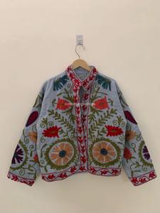Abrigo de Algodón Bordado a Mano con Flores, Cuello Mandarín, Manga Larga, Talla Grande, Ropa de Abrigo de Primavera para Mujer, Estilo Bohemio - Product Image 1