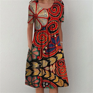 Fashion Elegant Women's Bodycon Casual Cotton Jersey Short Sleeve Lace Ankle-Length Printed Dress - Product Image 6