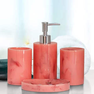 Luxury White Resin <b>Bathroom</b> <b>Accessories</b> <b>Set</b> Contemporary Rectangle Design Easy to Clean Four-Piece <b>Set</b> - Product Image 6