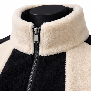 Men's Black & for Solid <b>Fleece</b> <b>Jacket</b> <b>with</b> Stand Collar Zipper Closure Thick Warm Casual Winter Coat Front Logo Sherpa <b>Lining</b> - Product Image 5