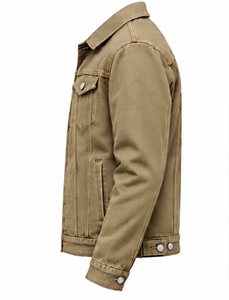 Veste en jean kaki pour homme, col rabattu, boutonnée, décontractée, printemps - Product Image 5