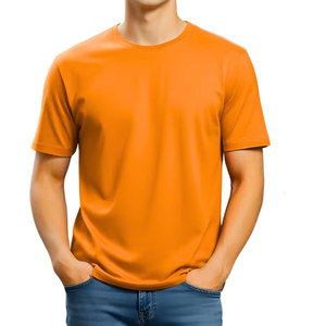 Camiseta de Manga Corta para Hombre, Cuello Redondo, Color Naranja, Corte Regular, Informal, 100% Algodón, Transpirable, Ecológica, Diseño Liso - Product Image 1