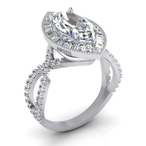 Anillo de Compromiso con Halo de Diamantes Cultivados en Laboratorio, Corte Marquesa, Oro Blanco, 4.50 Quilates, Nuevo - Product Image 3