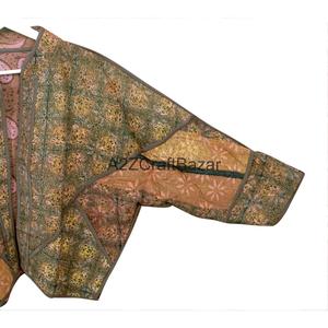 Women's 100% Cotton Vintage Kantha <b>Quilted</b> <b>Jacket</b> Handmade Indian Bohemian Style Breathable Printed Floral <b>Pattern</b> Eco-Friendly - Product Image 1