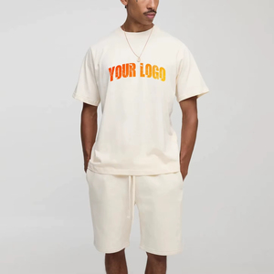 Ensemble court en coton respirant pour homme, été, logo personnalisé, tenue décontractée deux pièces, ensemble de vêtements de sport à séchage rapide - Product Image 1