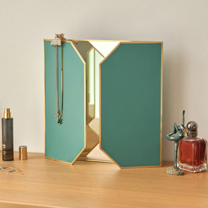 Gold Framed Tri-Fold Mirror Modern Decorative Desktop Makeup Tabletop Mirror With <b>Magnifying</b> Feature Home Use - Product Image 5