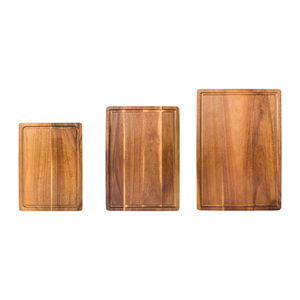 Planche à découper de cuisine en bois massif d'acacia de style nouveau, de forme rectangulaire, avec crochet arrière pour la préparation des fruits et légumes - Product Image 1