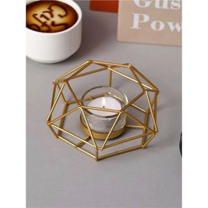 Lanterne en métal doré rose géométrique moderne, porte-bougie à thé, centre de table, porte-bougie en fil de fer nordique pour la décoration de mariage et de la maison - Product Image 3