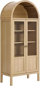 Natural Blonde Teak <b>Wood</b> <b>Bookcase</b> Arched Open Alcove Display Vitrine with Lower Glass Doors - Product Image 1