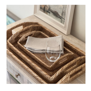 Custom made Latest Design Blue Rattan Circular Tray With Handle Best For Luxury Wedding Parties Table food <b>Storage</b> Tray - Product Image 4