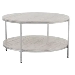 Table basse et table gigogne en marbre blanc finition or pour salon, maison moderne, restaurant, structure en métal - Product Image 2