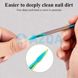 Empujador de cutículas y limpiador de uñas de doble punta de titanio arcoíris de acero inoxidable de alta calidad al por mayor para manicura y pedicura - Product Image 2