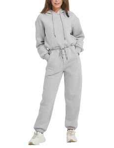 Ensemble sportif en molleton pour femme, sweat à capuche court avec poche, couleur unie, coupe ajustée, respirant, printemps/été - Product Image 1