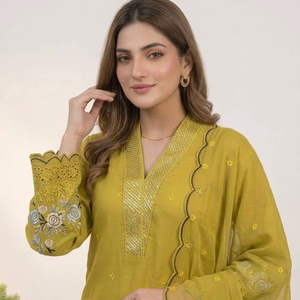 Conjunto de Kurti, Palazzo y Dupatta de Lujo para Fiestas con Bordado Intenso y Trabajo de Corte, Traje Tradicional - Product Image 1