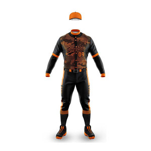 Men's Baseball Uniform Set Black Orange Full Sleeve Sublimated Moisture Wicking Fitted All Seasons Apparel - Product Image 1