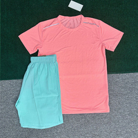 Ensemble de sport rose 2 pièces personnalisé pour homme – T-shirt à col rond 100 % coton à séchage rapide et short léger à cordon de serrage