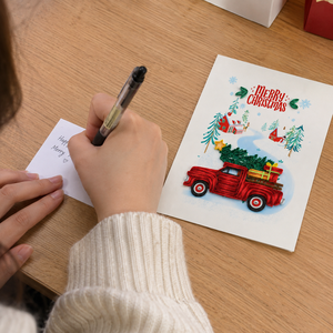 Tarjeta de Navidad al por Mayor con Diseño de Camión Navideño Transportando un Árbol de Pino, Tarjeta de Papel Navideña Personalizada, Tarjeta de Felicitación Hecha a Mano de Lujo - Product Image 5