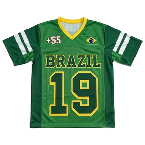 Camiseta de Fútbol de Brasil Unisex Verde Amarillo Blanco 100% Poliéster Malla Transpirable Cuello en V Manga Corta para Verano - Product Image 1