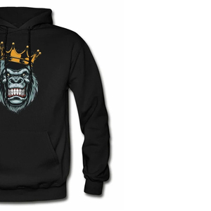 Men's Black Hoodie With Gorilla <b>King</b> <b>Crown</b> Print Casual Streetwear Front Logo Design Regular Fit - Product Image 2