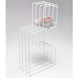 Modern White Metal Shoe Rack Geometric Tiered Storage Organizer Minimalist Shoe Shelf Space Saving Stand for Entryway Bedroom - Product Image 1