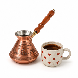 Cafetière turque en cuivre pur faite à la main, Cezve Ibrik, avec poignée en bois, pour café arabe, grec, expresso, chauffe-lait, théière - Product Image 1