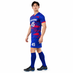 Conjunto de Uniforme de Fútbol Azul Rey Personalizado con Detalles Rojos, Ropa Deportiva de Fútbol al por Mayor para Hombre - Product Image 2