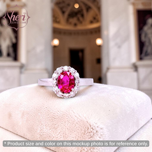 แหวนเพชรทรงรูปไข่และทับทิมทรงคลาสสิคประดับด้วยทองคำขาว 18K ของ [เชอรี จิวเวลส์] เหมาะสำหรับงานปาร์ตี้ - Product Image 3