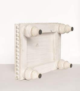 Plateau sur pied en bois blanc perlé, style rustique, rond, décoratif, pour table basse, cuisine, présentation à domicile - Product Image 6