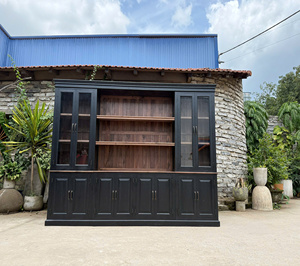 Mueble de Madera Maciza Rústico Antiguo de Lujo Vintage con Puerta de Vidrio, Diseño de Panel Elevado, 4 Estantes, 1 Año de Garantía, para Sala de Estar, SONG KON - Product Image 2