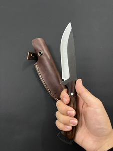 Cuchillo de caza de hoja fija Black Smith 1987 DIY, acero con alto contenido de carbono, para acampar al aire libre, supervivencia, bushcraft, mango de madera, funda de cuero - Product Image 2