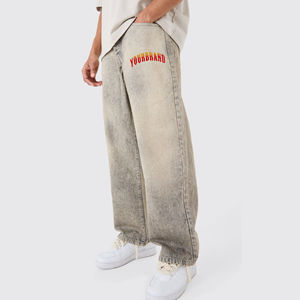 Pantalones Vaqueros Anchos de Mezclilla para Hombre, Estilo Streetwear, Vintage, Gris, de Algodón, Corte Holgado, Estilo Hip Hop - Product Image 4