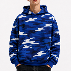 Sudadera con Capucha Azul Sólida con Estampado Digital, Gruesa, para Hombre, Corte Regular, con Bolsillo, Impermeable, Transpirable y Ecológica - Product Image 1