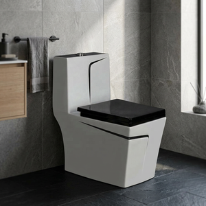 WC monobloc en céramique de qualité supérieure, à poser au sol, avec système de chasse siphonique, pour une infrastructure de salle de bain contemporaine - Product Image 6