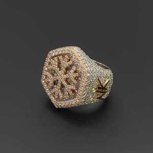 Bague de fiançailles personnalisée pour homme en argent 925 plaqué or rose, style hip-hop, avec moissanite VVS, motif flocon de neige, sertie de pierres, cadeau - Product Image 2
