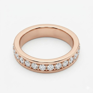 Bague de mariage demi-éternité classique en or rose pur 10K/14K/18K avec diamants de laboratoire, sertie en canal, pour femme, bague de mariage empilable - Product Image 6