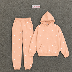 Conjunto Deportivo Personalizado con Estampado de Estrellas Rosa Melocotón para Hombre, Sudadera con Capucha y Pantalones Jogger, Ropa Deportiva Casual de Calle, Venta al Por Mayor - Product Image 5