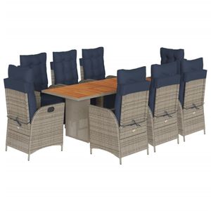 Set da Pranzo da Giardino in Rattan Grigio per 8 Persone con Piano in Teak, Resistente alle Intemperie, Arredamento da Esterno - Product Image 2