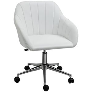 Sedia da Ufficio Girevole in Pelle PU con Schienale Medio, Design a Vasca, per Casa e Ufficio, Colore Bianco - Product Image 1