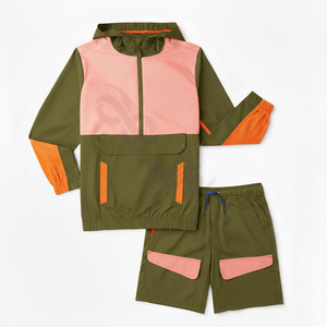 Ensemble de survêtement court deux pièces respirant grande taille 2023 personnalisé, coupe-vent, patchwork, fermeture éclair, nylon, polyester, style streetwear - Product Image 6