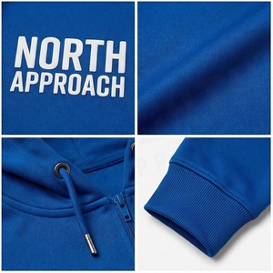 เสื้อฮู้ดซิปผู้ชายสีน้ำเงินทรงปกติ ผ้าฝ้ายเฟรนช์เทอร์รี่ สวมใส่สบาย พิมพ์ลายด้านหน้า เหมาะสำหรับใส่ในฤดูใบไม้ร่วง - Product Image 4