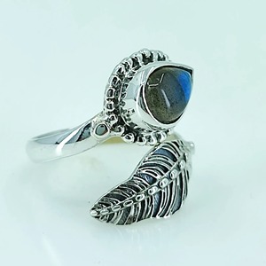 <b>Labradorite</b> Leaf <b>Ring</b> 925 Sterling Silver Handmade Boho Statement Promise Jewelry Women Natural Pear Shape Bezel Setting - Product Image 2