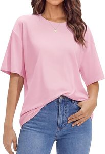 Haut court rose à col en V et manches courtes pour femme, coupe classique, en coton tricoté, couleur unie, respirant, écologique, séchage rapide - Product Image 6