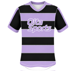 เสื้อรักบี้แขนสั้นสีดำลายทาง คอกลม สำหรับฝึกซ้อมและแข่งขันกีฬา - Product Image 1
