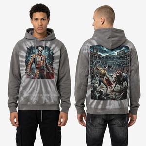 Sweat à capuche tie-dye gris délavé pour homme, motif squelette Matador, coupe oversize, streetwear personnalisé, pull épais - Product Image 1
