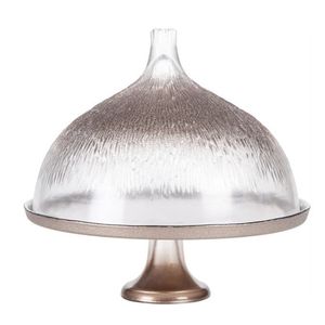 Support à gâteau décoratif en nickel plaqué avec dôme en verre martelé, décoration de mariage et de Noël, centre de table - Product Image 1