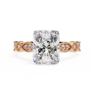 Bague de fiançailles en diamant de laboratoire taille radiant 3 carats, or massif 18 carats, certifiée IGI, VVS E-F, avec accent rond vintage, bague fine - Product Image 3