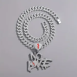 Briva Jewels Collier Pendentif pour Homme Hip Hop en Argent Sterling Plaqué Or 14 carats avec Moissanite, Motif Cœur Fissuré, Lettre 'No Love' et Chaîne Cubaine - Product Image 1