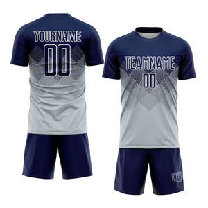 Soccer Game Training Wear Premium Custom <b>Silver</b> Navy-<b>White</b> Sublimation Uniform Jersey Short Breathable Tagless Collar Clean - Product Image 1