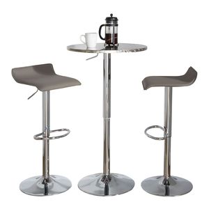 "Contemporary 3-Piece Silver/Chrome Bar Set with Grey Oval <b>Footrest</b> and Adjustable Bar" - Product Image 1